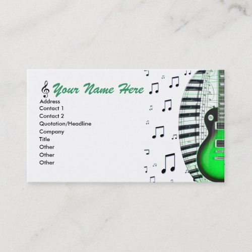Green Guitar Piano Keyboard  Notes Business Card