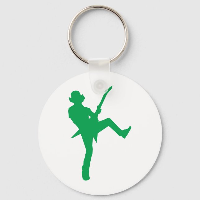 Green Guitar Player Silhouette Keychain (Front)