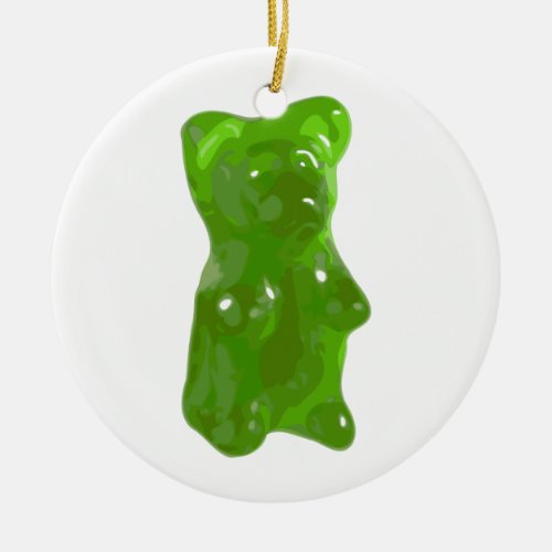 Green Gummy Bear Candy Ceramic Ornament