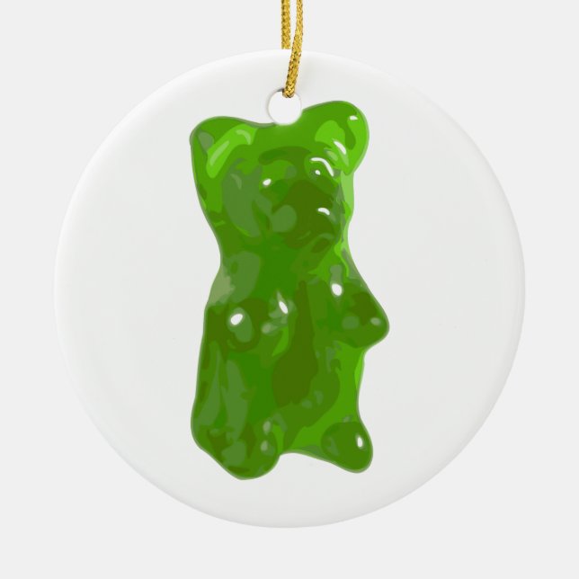 Green Gummy Bear Candy Ceramic Ornament (Front)
