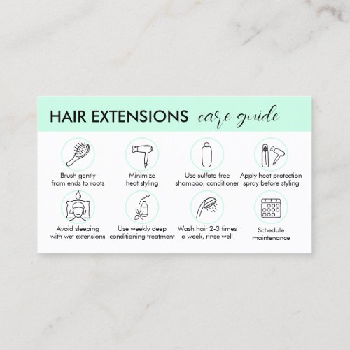 Green Hair Extensions After Care Guide Instruction Business Card