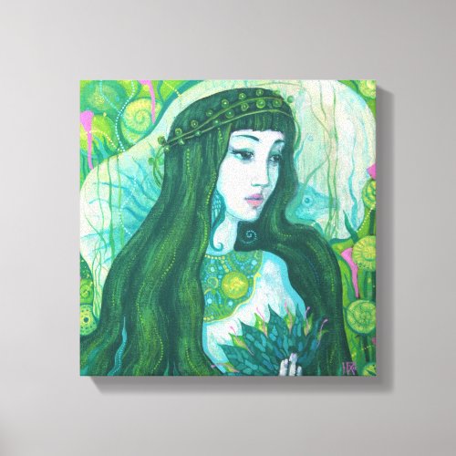 Green Hair Mermaid Underwater Fantasy Surreal Art Canvas Print