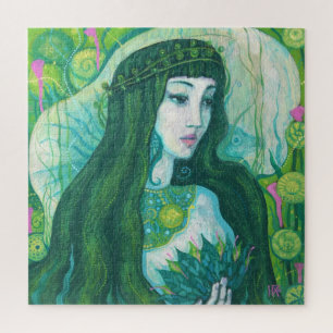 Green Hair Mermaid Underwater Fantasy Surreal Art Jigsaw Puzzle