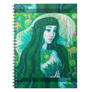 Green Hair Mermaid Underwater Fantasy Surreal Art Notebook