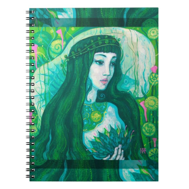 Green Hair Mermaid Underwater Fantasy Surreal Art Notebook (Front)