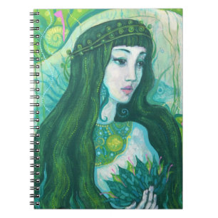 Green Hair Mermaid Underwater Fantasy Surreal Art Notebook