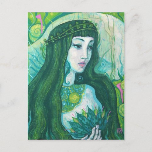 Green Hair Mermaid Underwater Fantasy Surreal Art Postcard