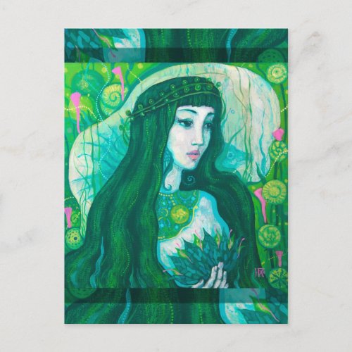 Green Hair Mermaid Underwater Fantasy Surreal Art Postcard