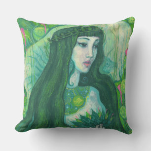 Green Hair Mermaid Underwater Fantasy Surreal Art Throw Pillow