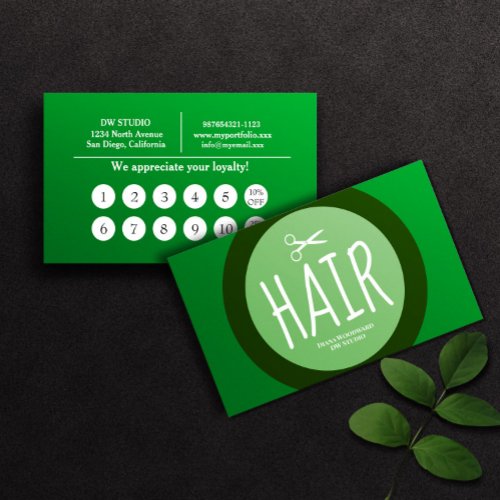 Green Hairdresser Flat Loyalty Card