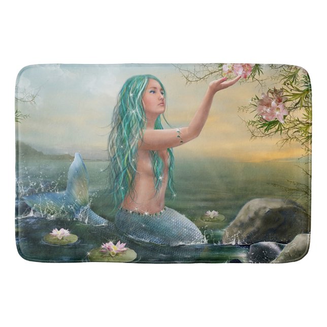 green haired mermaid bath mat (Front)