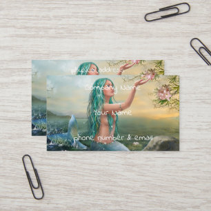 green haired mermaid business card