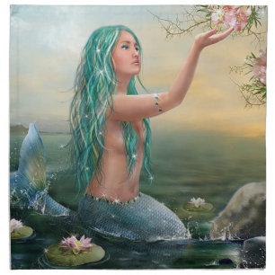 green haired mermaid cloth napkin