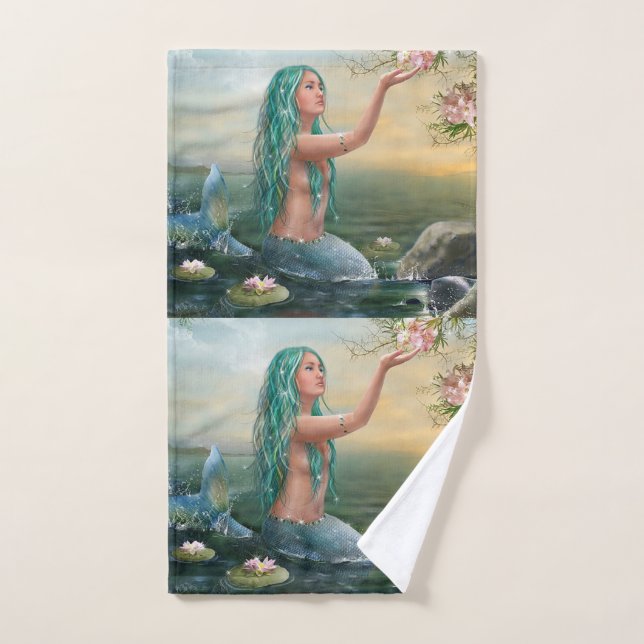 green haired mermaid hand towel  (Hand Towel)