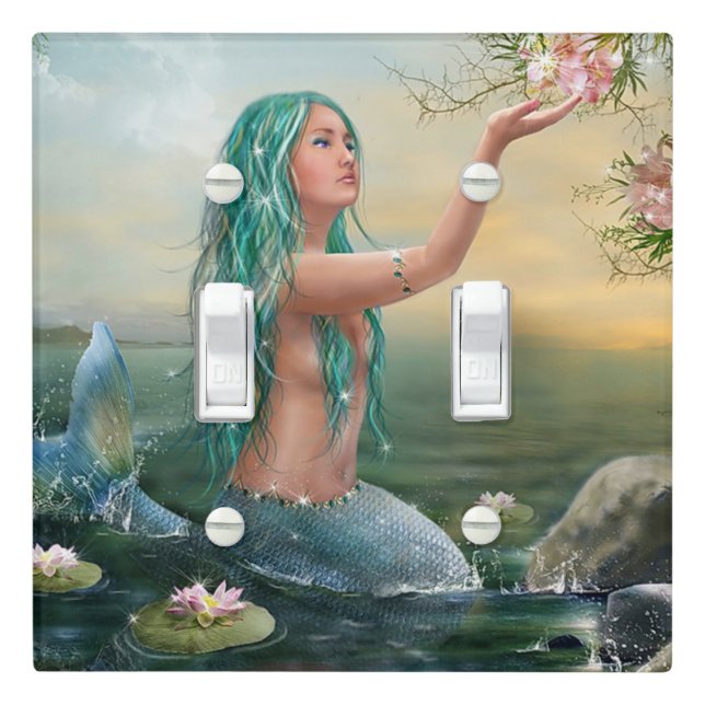 green haired mermaid light switch cover (In Situ)
