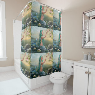 green haired mermaid shower curtain