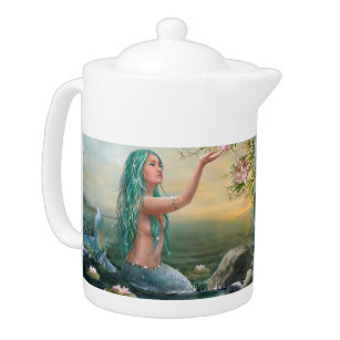 green haired mermaid teapot