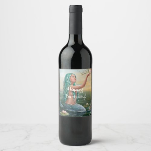 green haired mermaid wine label