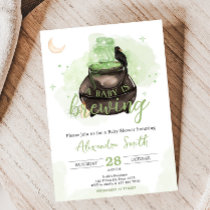 Green Halloween A Baby is Brewing Baby Shower Invitation