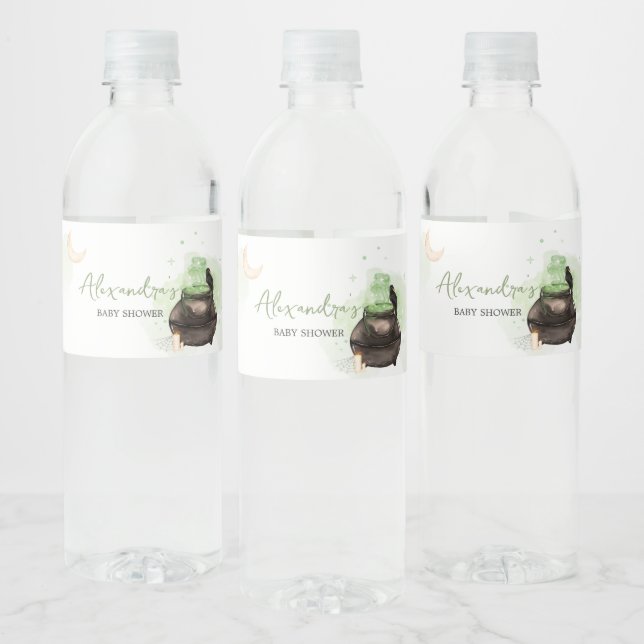 Green Halloween A Baby is Brewing Baby Shower  Water Bottle Label (Bottles)
