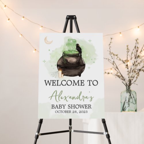 Green Halloween A Baby is Brewing Welcome Sign