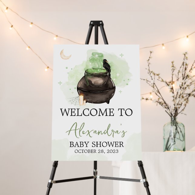 Green Halloween A Baby is Brewing Welcome Sign (In Situ (Stand))