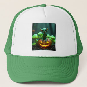 Green halloween alien trucker hat