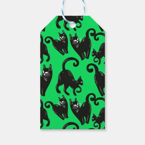Green Halloween Black Cat Gift Tags