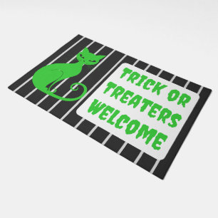 Green Halloween Cat Trick or Treat Decoration Doormat