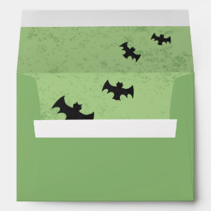 Green Halloween Envelope with Flying Bats