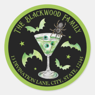Green Halloween Eyeball Martini Return Address Classic Round Sticker