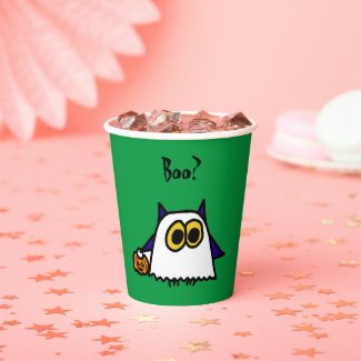 Green Halloween Ghost Paper Cup (Ollie the Owl)