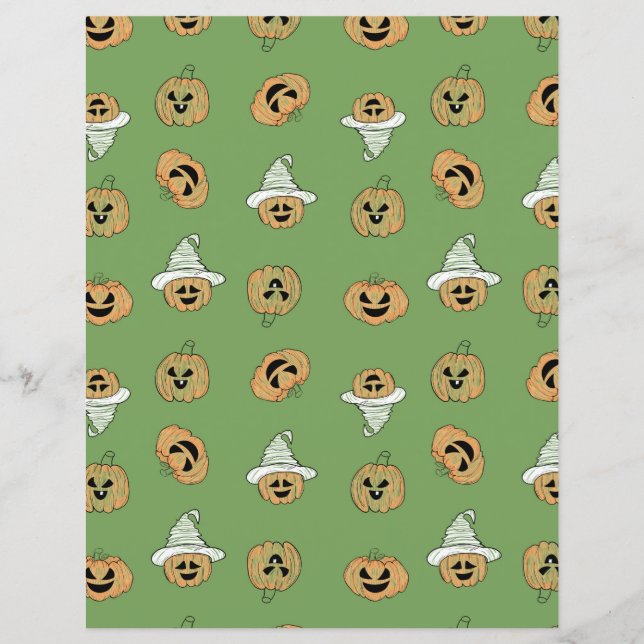 Green Halloween Pumpkin & Ghost Pattern Scrapbook  (Front)