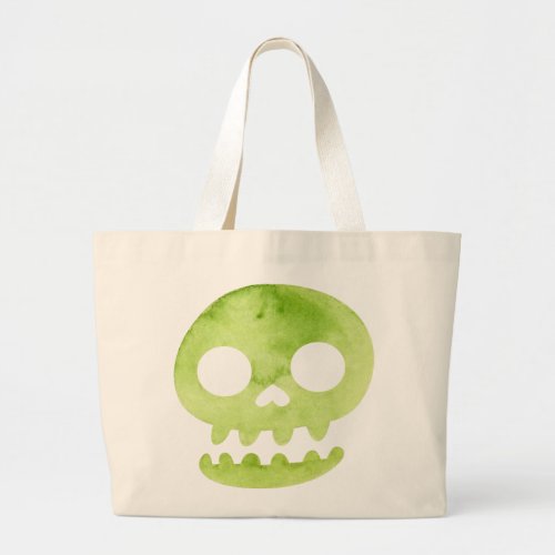 Green Halloween Skull Large Tote Bag