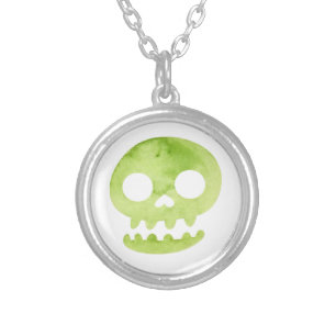 Green Halloween Skull Large Tote Bag Notebook Socc Silver Plated Necklace