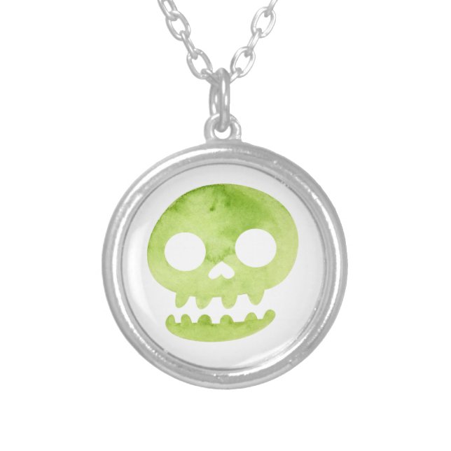 Green Halloween Skull Large Tote Bag Notebook Socc Silver Plated Necklace (Front)