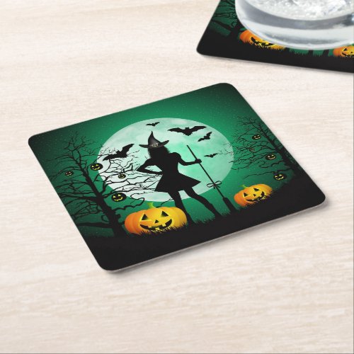 Green Halloween Square Paper Coaster