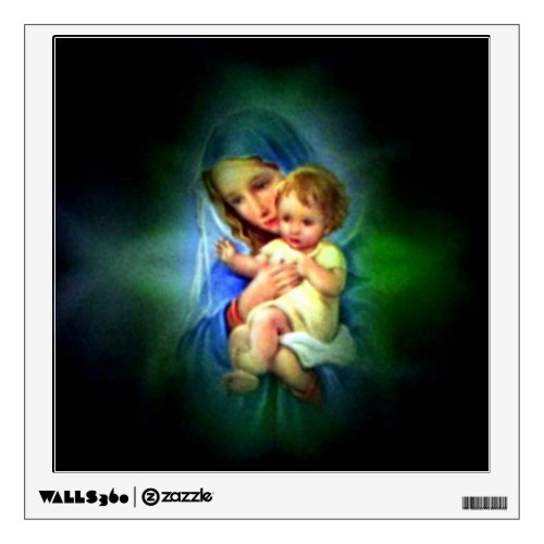 Green Halo Blessed Virgin Mary and Infant Jesus Wall Decal