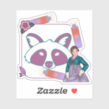 Green Hanbok & Glow Mist Raccoon Art