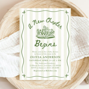 Green Hand Drawn A New Chapter Begins Baby Shower Invitation