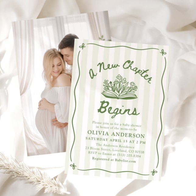 Green Hand Drawn A New Chapter Begins Baby Shower Invitation (Green Hand Drawn A New Chapter Begins Baby Shower Invitation)