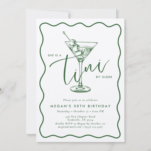 green Hand Drawn A Tini Bit Older 30’s Birthday  I Invitation (Front)