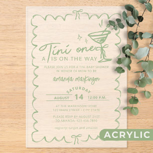 Green Hand Drawn A Tini One Baby Shower Acrylic Invitations