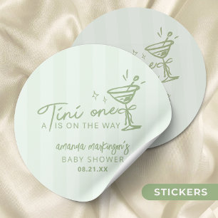 Green Hand Drawn A Tini One Baby Shower Classic Round Sticker