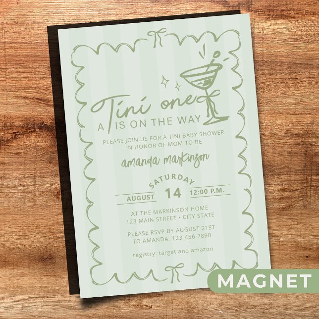Green Hand Drawn A Tini One Baby Shower Magnetic Invitation (Creator Uploaded)