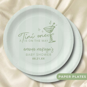 Green Hand Drawn A Tini One Baby Shower Paper Plates