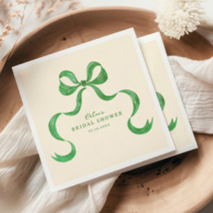 Green Hand Drawn Bow Bridal Shower Napkins