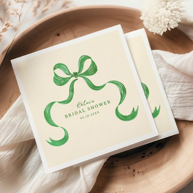Green Hand Drawn Bow Bridal Shower Napkins (Creator Uploaded)