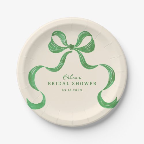 Green Hand Drawn Bow Bridal Shower Paper Plates