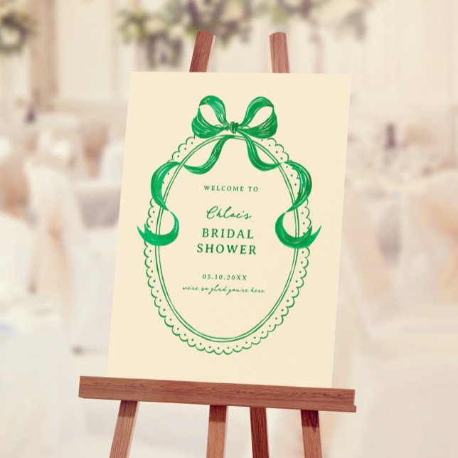 Green Hand Drawn Bow Frame Bridal Shower Welcome Foam Board (Creator Uploaded)